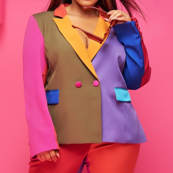 Hot Pink and Orange Color Block Suit Set
